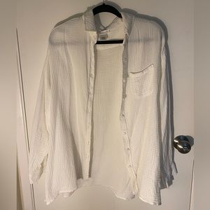 Waffle Knit White Button Down